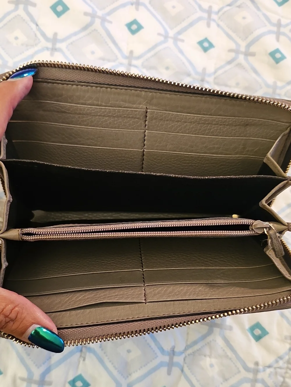 Gucci Taupe Leather Zip-Around Wallet with Tassel